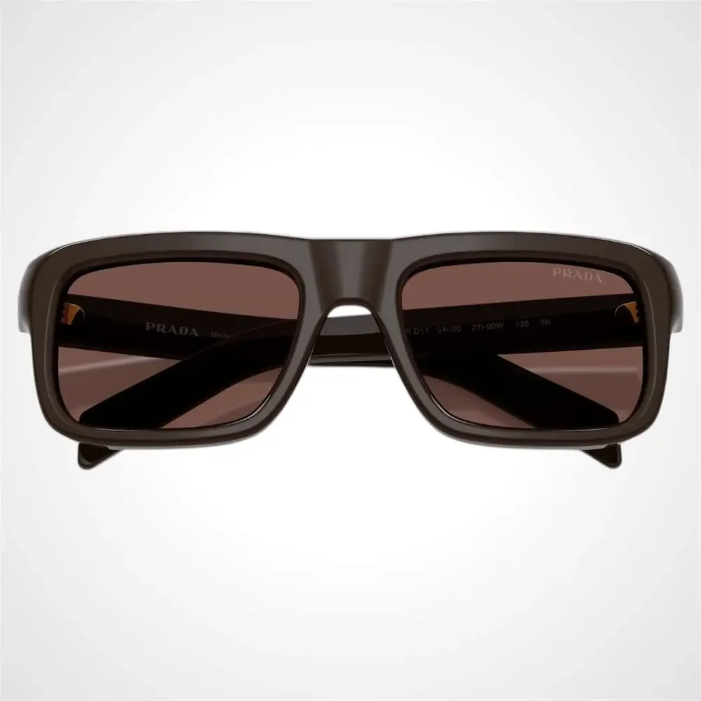 New PRADA Sunglasses Brown Rectangle Black Chocolate Lens Men 54mm